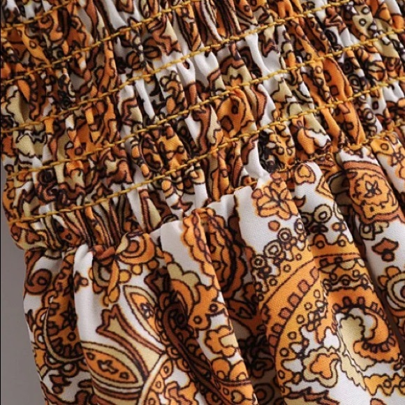 Retro Paisley Square Neck Smocked Boho Mini Dress - Picture 9 of 14